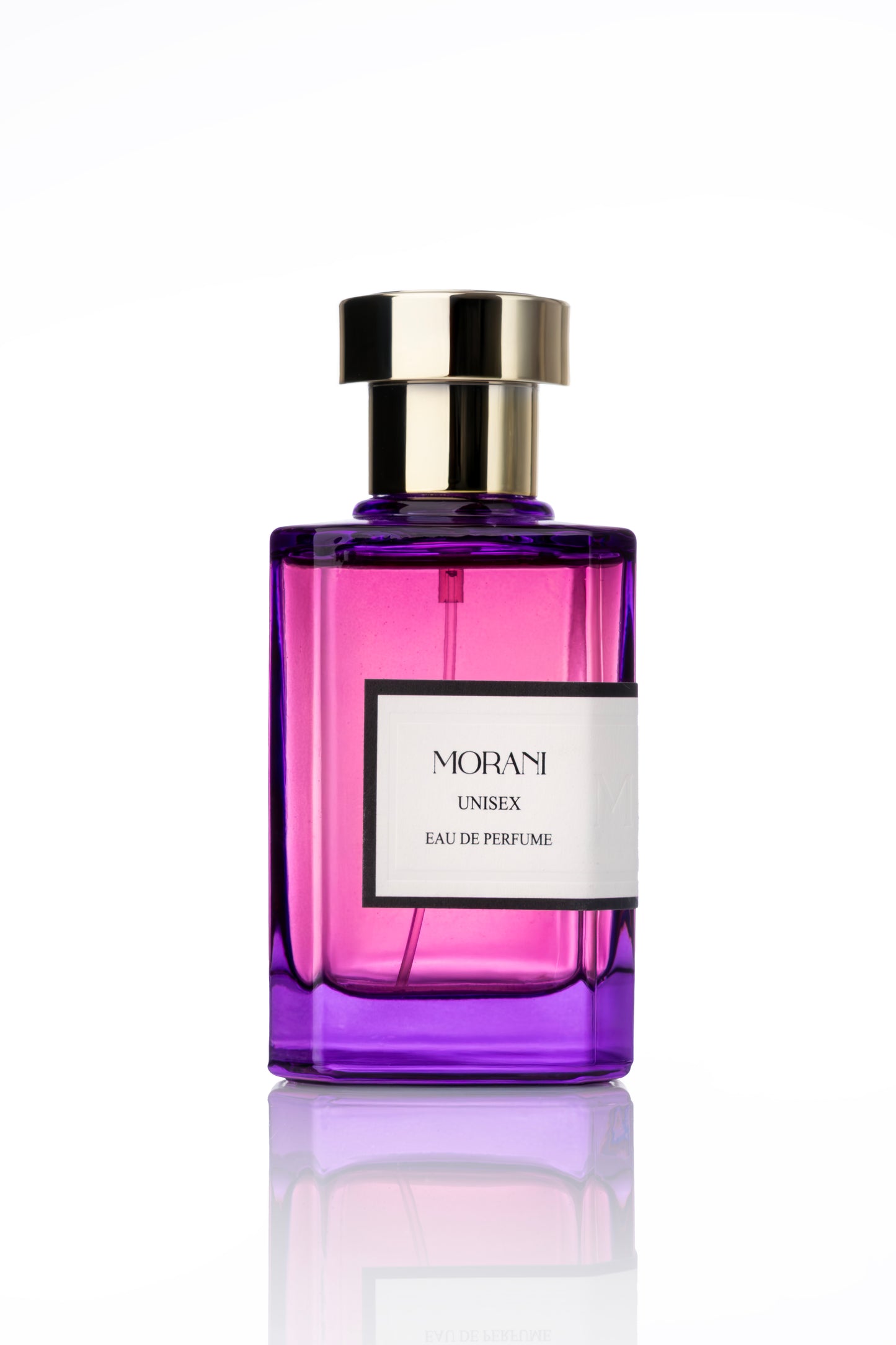 Purple perfume bottle with gold cap on a white background morani perfume from golden lilium