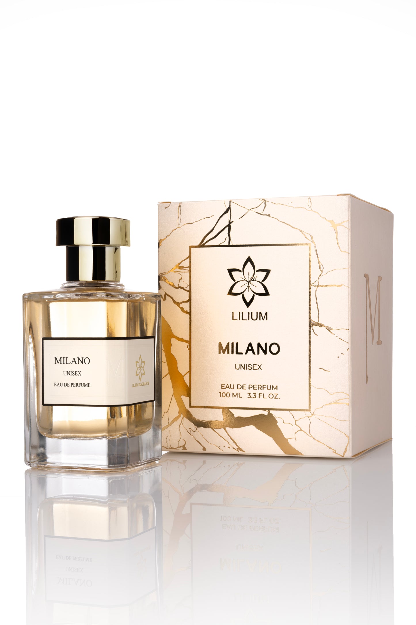 Milano perfume bottle and packaging on a white background