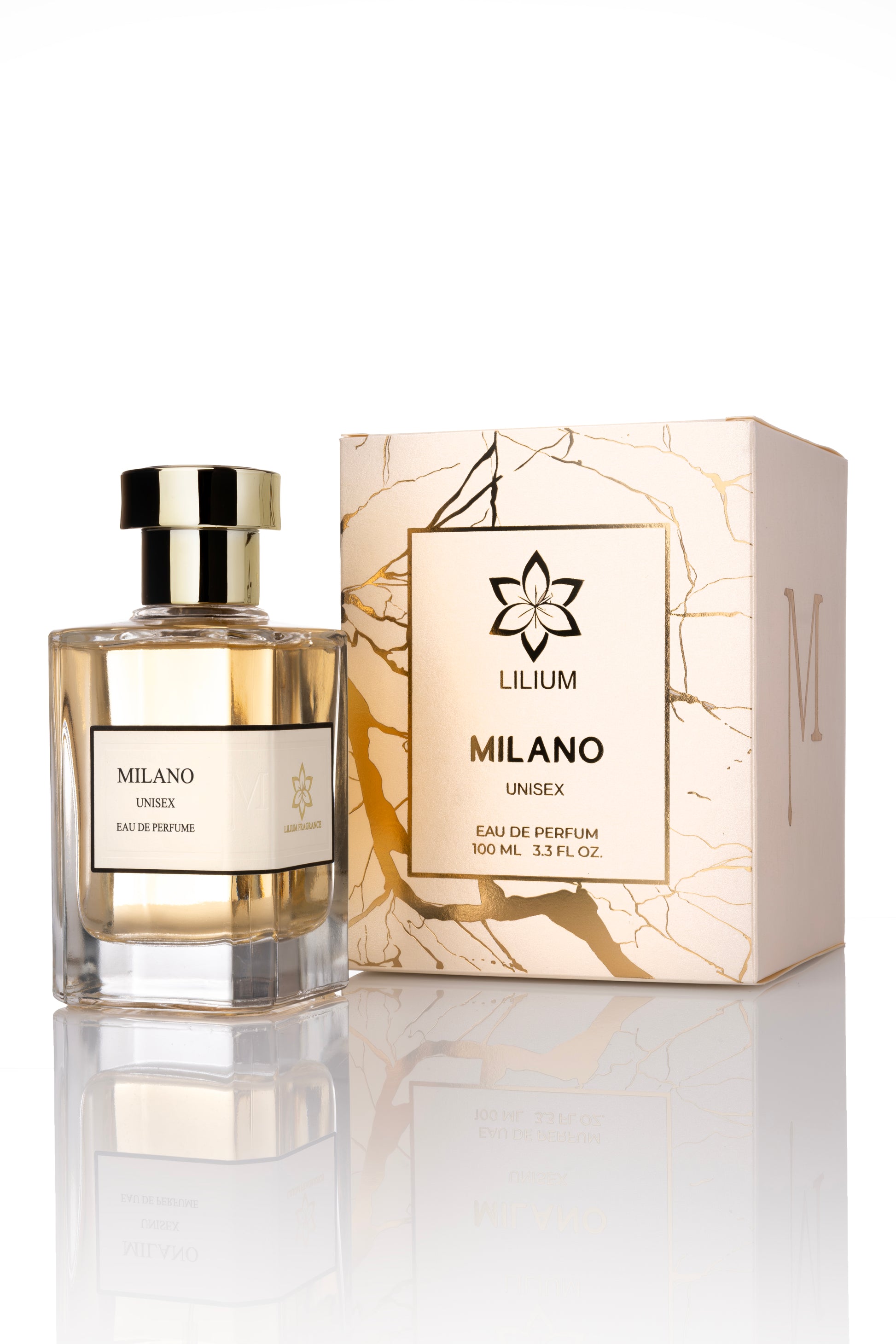 Milano perfume bottle and packaging on a white background