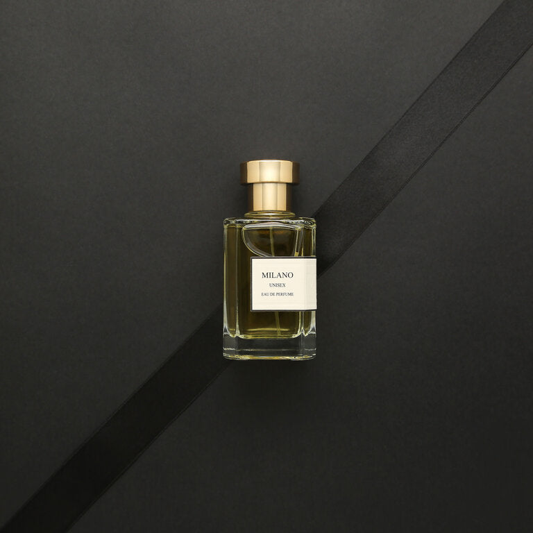 perfume bottel on black background label milano
